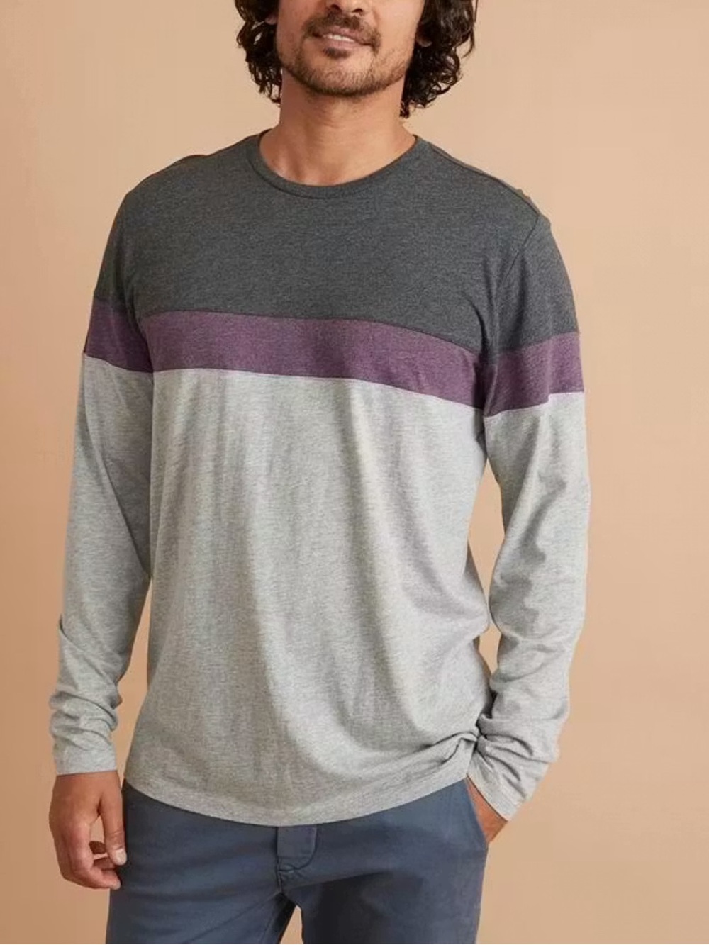 Marine Layer Jacob Striped  Long Sleeve Shirt - India Ink/Natural Colorblock